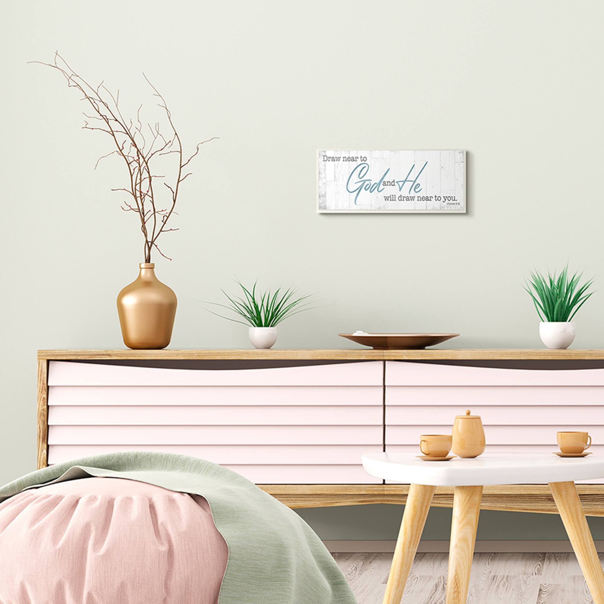 Stupell Industries Draw Near to God Phrase Charming Faith Based Wood Wall Plaque